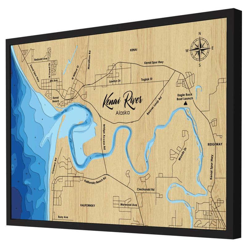 3D Wooden Kenai River Map Wall Art showcasing detailed topography, a unique piece by Moc Tho