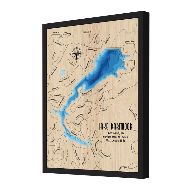 Lake Dartmoor personalized 3D depth wooden map with deep effect