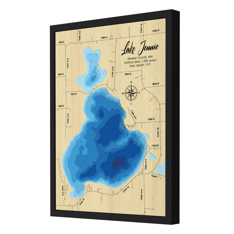 Lake Jennie personalized 3D depth wooden map with deep effect