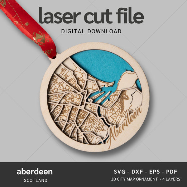 Aberdeen, Scotland City Map Ornaments Files - 4 Layers - Svg/Ai/Dxf/Pdf