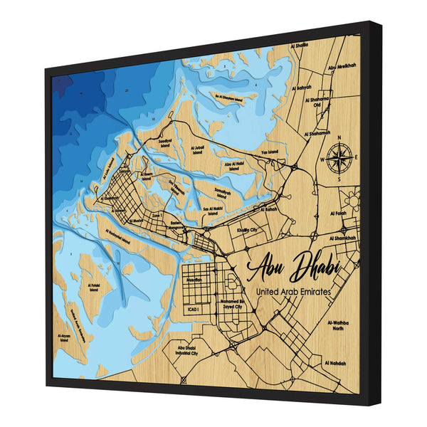 Abu Dhabi Map, UAE - Personalized 3D Wooden Map - Depth Map Wall Art - Nautical Decor for Lake House