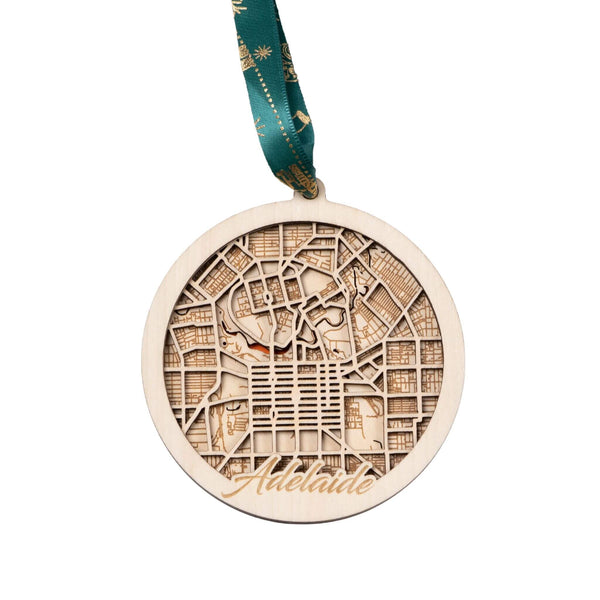 Adelaide, Australia 3D Wooden City Map Ornament – 4.5’’x4’’ - Blue