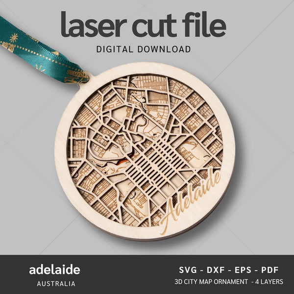 Adelaide, Australia City Map Ornaments Files - 4 Layers - Svg/Ai/Dxf/Pdf