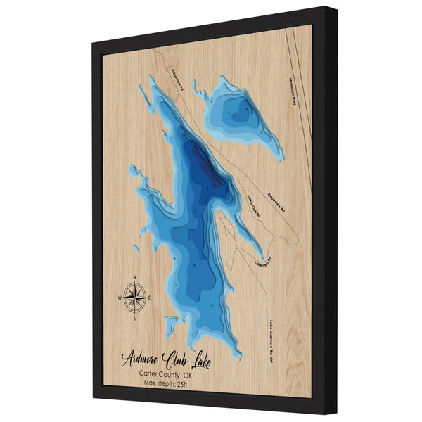 3D Wooden Map of Admore Club Lake, detailed topography, artistic wall decor by Moc Tho