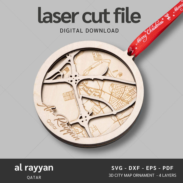 Al Rayyan, Qatar City Map Ornaments Files - 4 Layers - Svg/Ai/Dxf/Pdf