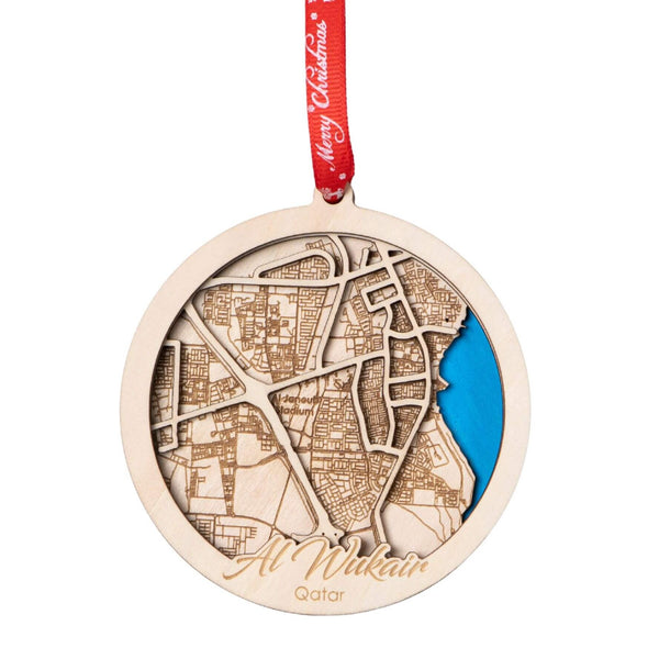 Al Wukair, Qatar 3D Wooden City Map Ornament – 4.5’’x4’’ - Blue