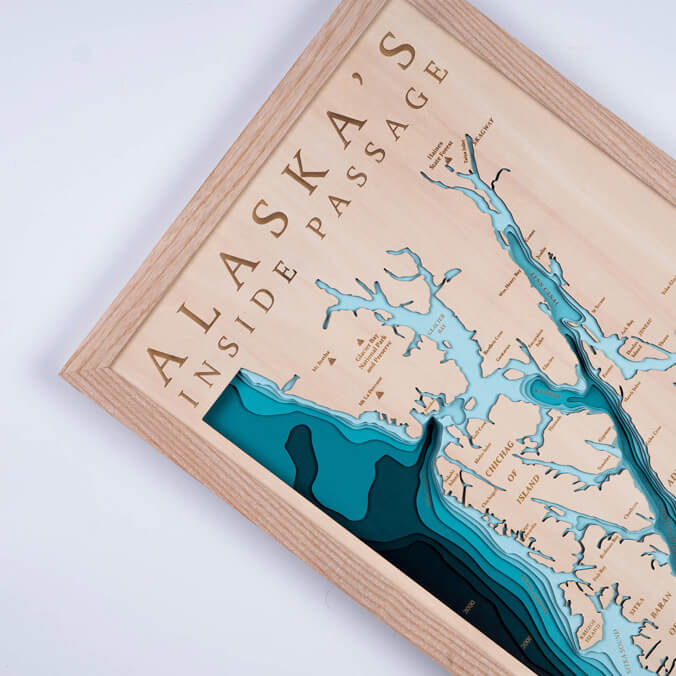 Alaska Inside Passage 3D Wooden Map, wall art with precise topography and artistic design, created by Moc Tho