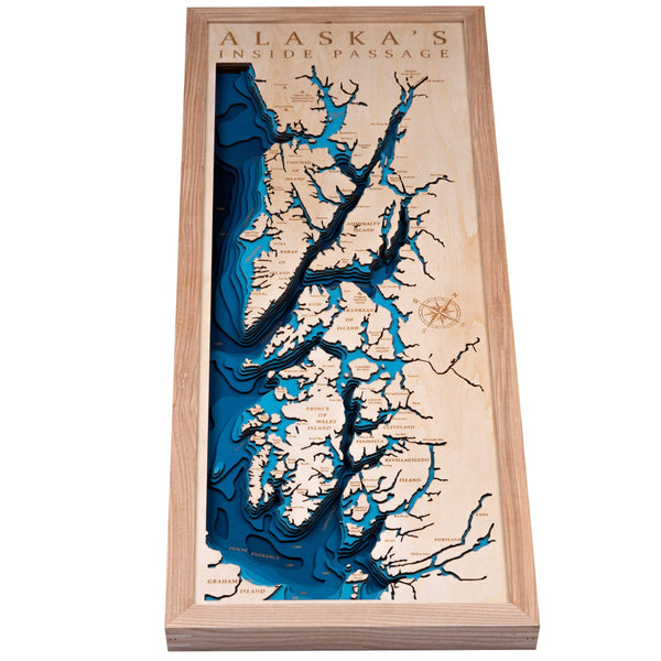 Alaska Inside Passage 3D Wooden Map – Dark Blue – 7 Layers