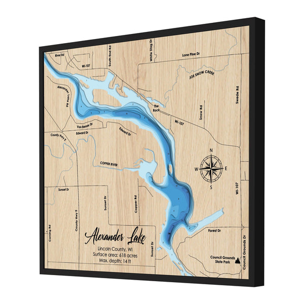 Alexander Lake Map, Wisconsin - Personalized 3D Wood Map - Depth Map Wall Art - Nautical Decor for Lake House