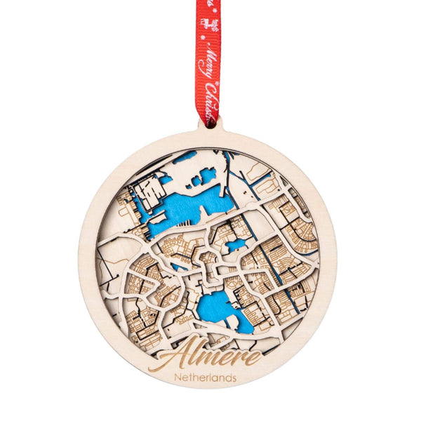 Almere, Netherlands 3D Wooden City Map Ornament – 4.5’’x4’’ - Blue