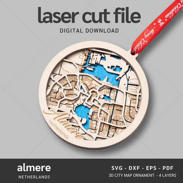 Almere, Netherlands City Map Ornaments Files - 4 Layers - Svg/Ai/Dxf/Pdf