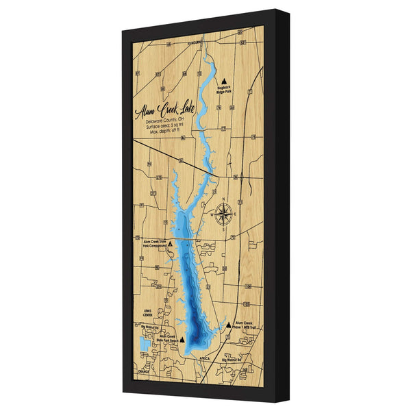 Alum Creek Lake 3D Wooden Map – Blue – 8 Layers