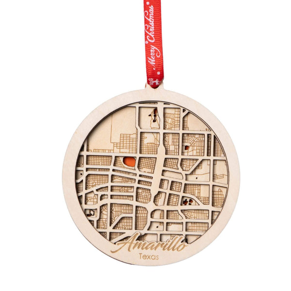 Amarillo, TX 3D Wooden City Map Ornament – 4.5’’x4’’ - Blue