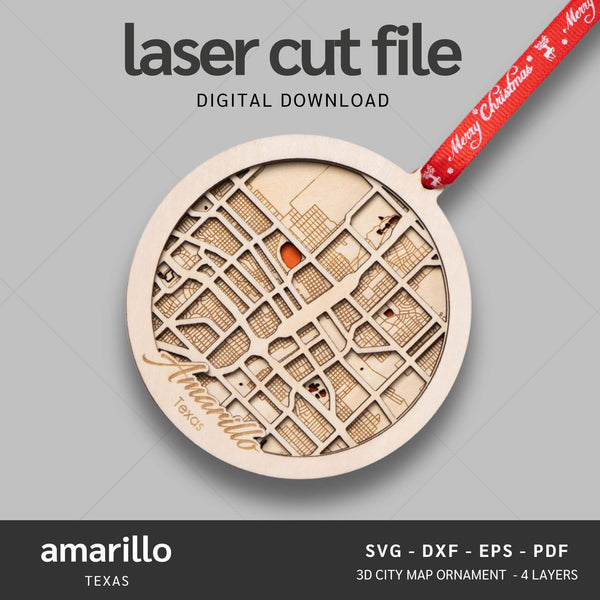 Amarillo, TX City Map Ornaments Files - 4 Layers - Svg/Ai/Dxf/Pdf