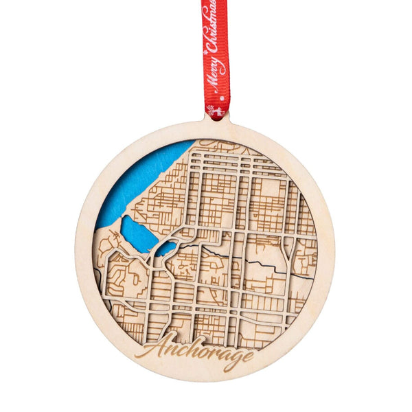 Anchorage, AK 3D Wooden City Map Ornament – 4.5’’x4’’ - Blue