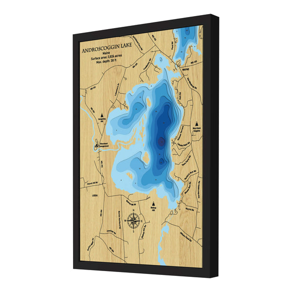 Androscoggin Lake Map, Maine - Personalized 3D Wood Map - Depth Map Wall Art - Nautical Decor for Lake House