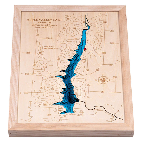 Apple Valley Lake 3D Wooden Map - Teal - 9 Layers