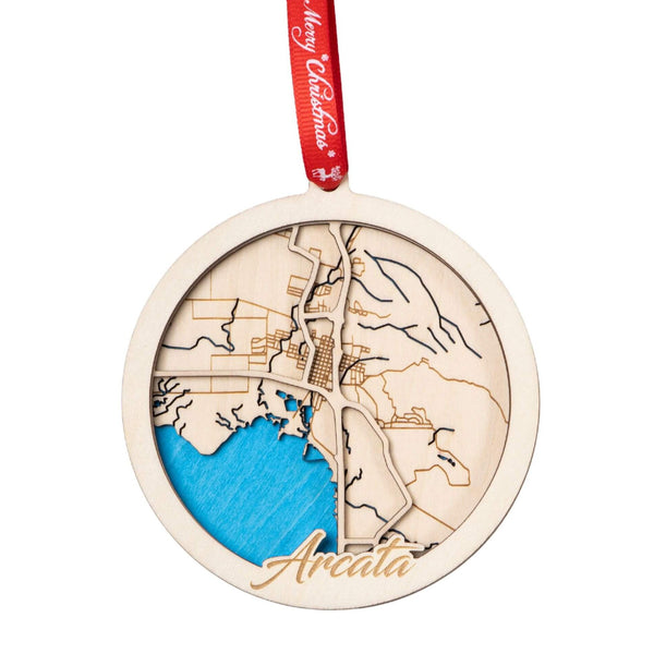 Arcata, CA 3D Wooden City Map Ornament – 4.5’’x4’’ - Blue