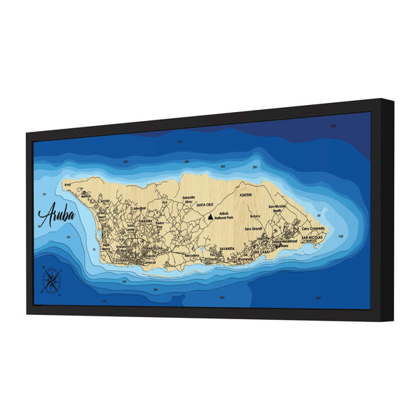 Aruba Map, Caribbean - Personalized 3D Wooden Map - Depth Map Wall Art - Nautical Decor for Lake House