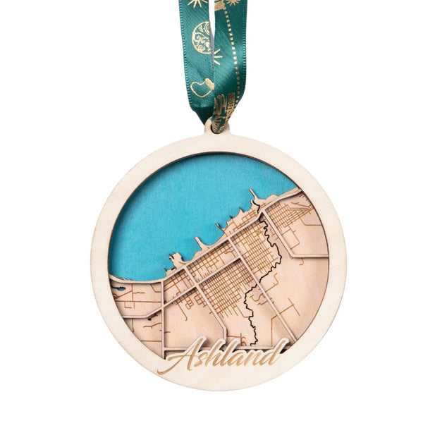 Ashland, Oregon USA 3D Wooden City Map Ornament – 4.5’’x4’’ - Blue