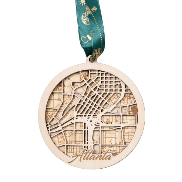 Atlanta, Georgia USA 3D Wooden City Map Ornament – 4.5’’x4’’ - Blue