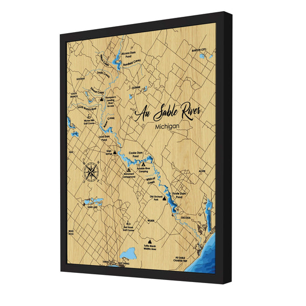 Au Sable River Map, Michigan - Personalized 3D Wood Map - Depth Map Wall Art - Nautical Decor for Lake House