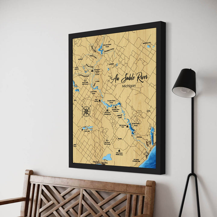 Au Sable River 3D Wooden Nautical Map, intricately detailed, exclusively available at Moc Tho