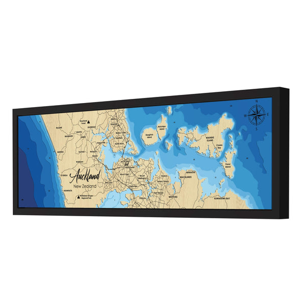 Auckland Map, New Zealand - Personalized 3D Wooden Map - Depth Map Wall Art - Nautical Decor for Lake House