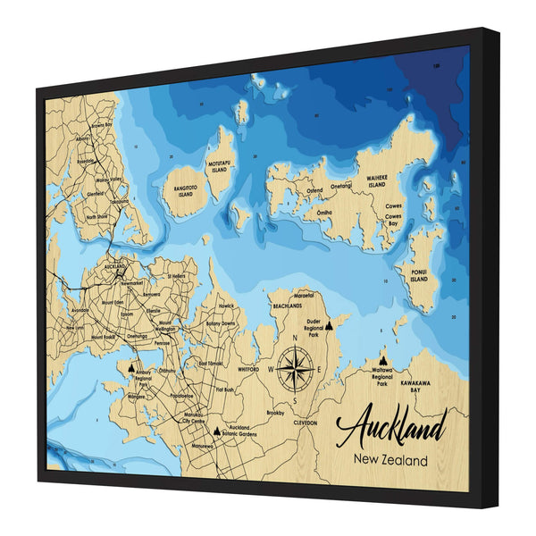 Auckland Map, New Zealand - Personalized 3D Wooden Map - Depth Map Wall Art - Nautical Decor for Lake House