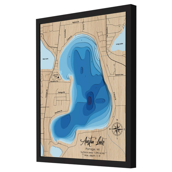 Austin Lake 3D Wooden Map – Blue – 10 Layers