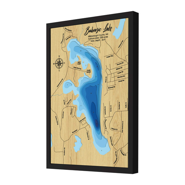 Baboosic Lake Map, NH - Personalized 3D Wooden Map - Depth Map Wall Art - Nautical Decor for Lake House