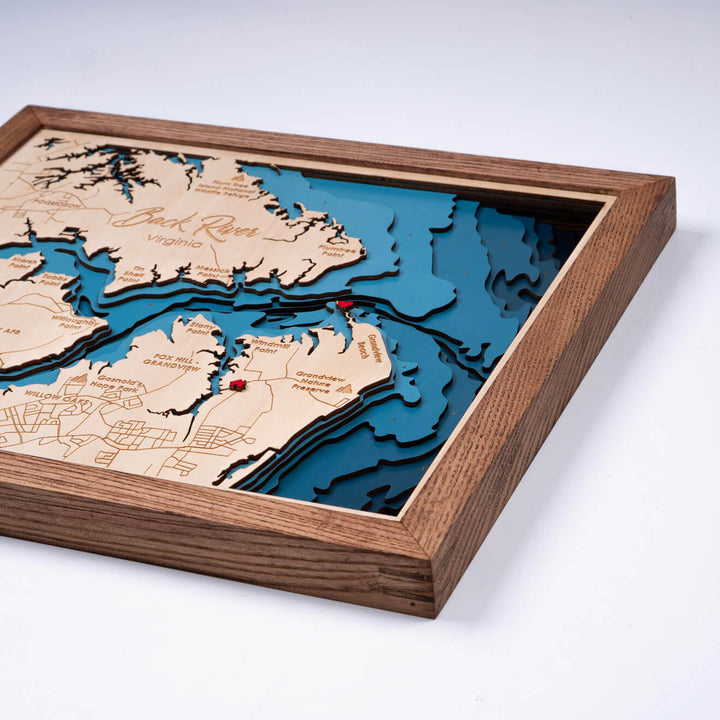 Back River 3D Wooden Nautical Map, a laser-cut masterpiece wall art by Moc Tho