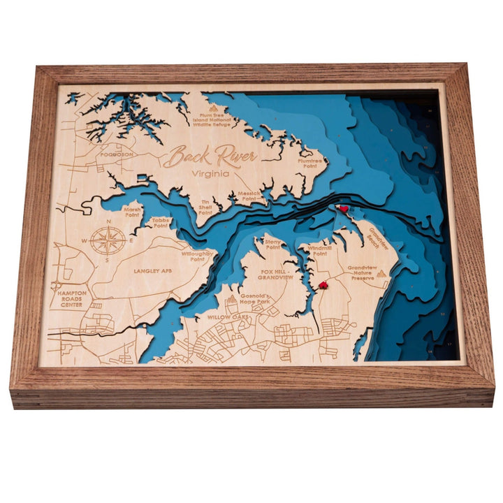 Back River 3D Wooden Nautical Maps, handcrafted and detailed, a unique wall art piece by Moc Tho.