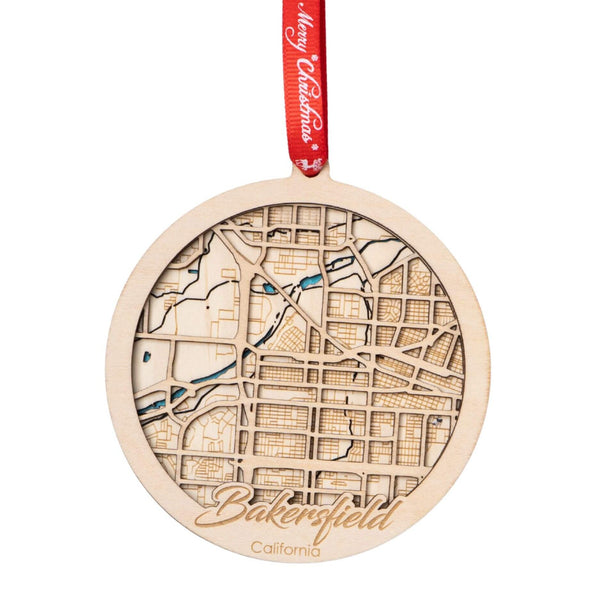 Bakersfield, CA 3D Wooden City Map Ornament – 4.5’’x4’’ - Blue