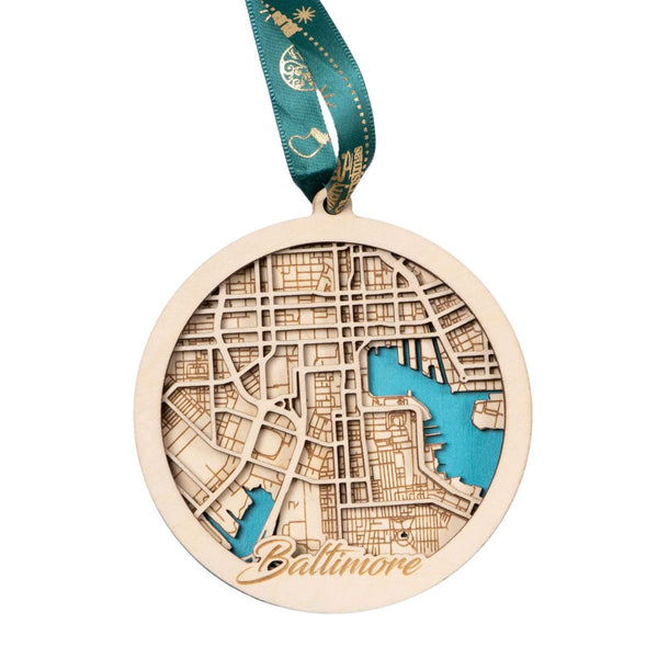 Baltimore, Maryland USA 3D Wooden City Map Ornament – 4.5’’x4’’ - Blue