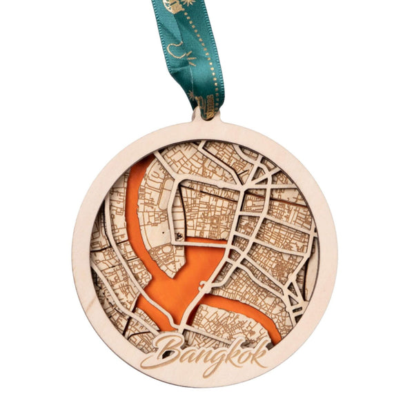 Bangkok, Thailand 3D Wooden City Map Ornament – 4.5’’x4’’ - Blue