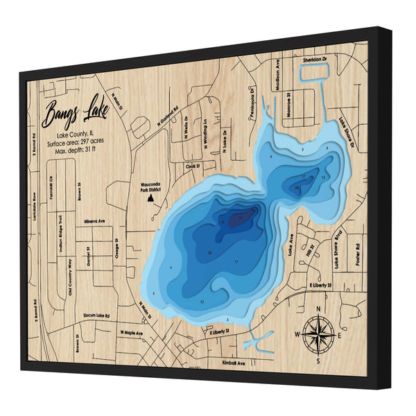 Bangs Lake Map, Illinois - Personalized 3D Wooden Map - Depth Map Wall Art - Nautical Decor for Lake House