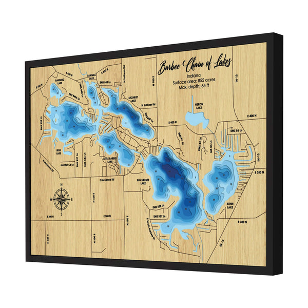 Barbee Chain of Lakes Map - Personalized 3D Wooden Map - Depth Map Wall Art - Nautical Decor for Lake House