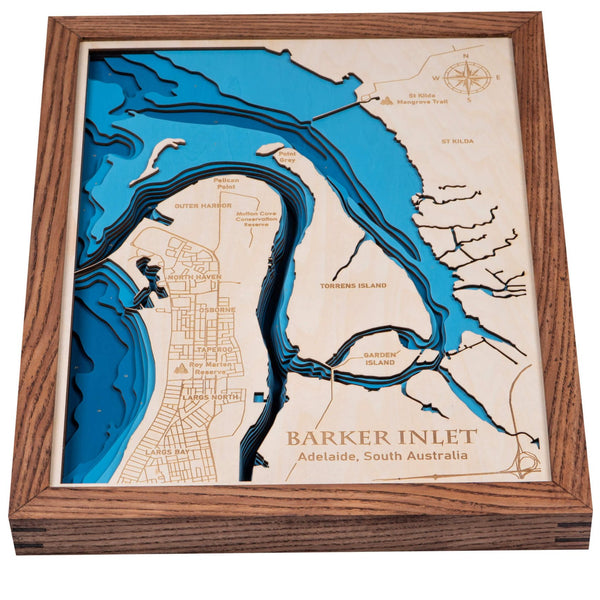 Barker Inlet, Australia 3D Wooden Map – Dark Blue – 7 Layers