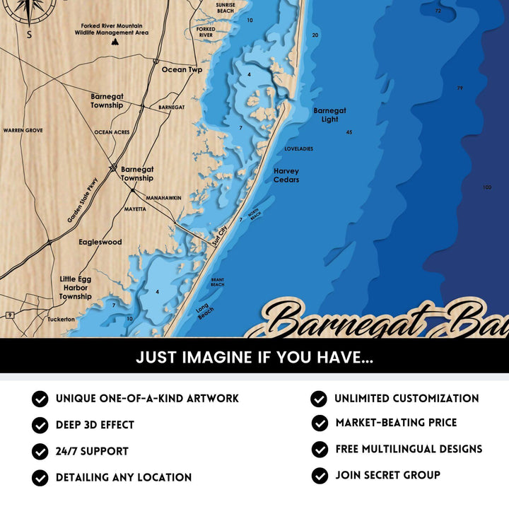 Barnegat Bay, New Jersey Laser Map Files 9 Layers Svg/Ai/Dxf/Pdf