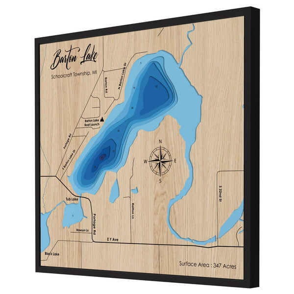 Barton Lake 3D Wooden Map – Blue – 8 Layers