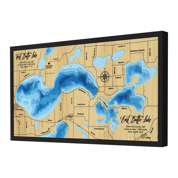 Battle Lake Map, Minnesota - Personalized 3D Wooden Map - Depth Map Wall Art - Nautical Decor for Lake House