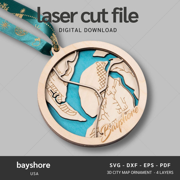 Bayshore, USA City Map Ornaments Files - 4 Layers - Svg/Ai/Dxf/Pdf