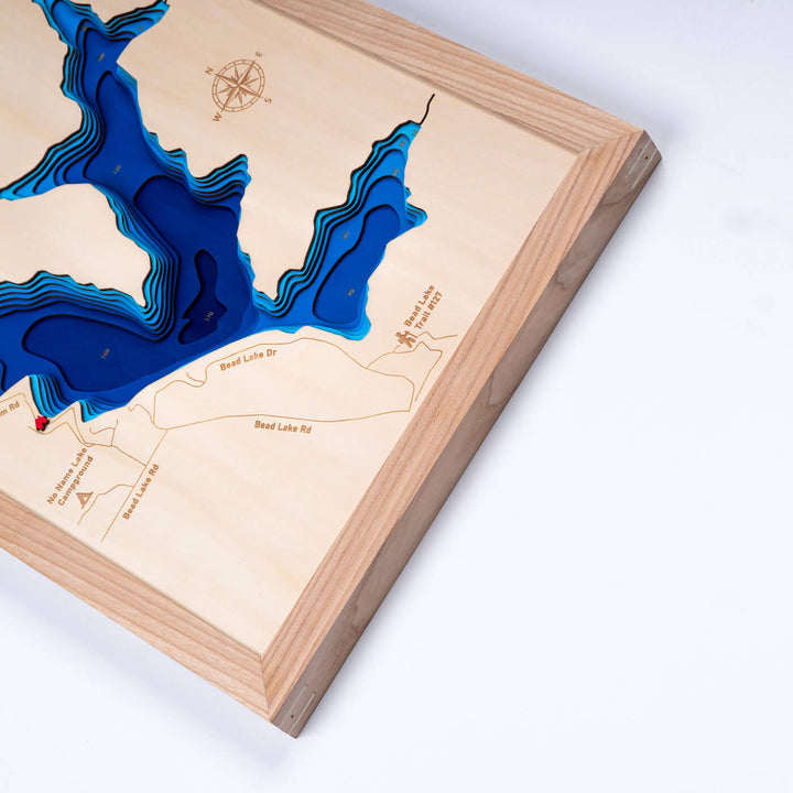 Bead Lake 3D Wooden Map Wall Art, intricately crafted, available for purchase at Moc Tho