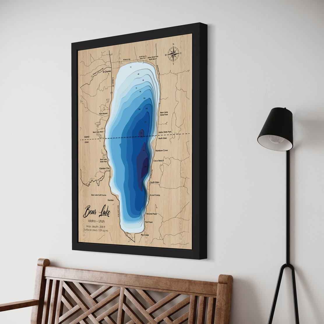 Bear Lake, Idaho and Utah 3D Wooden Map – Blue – 12 Layers – Moc