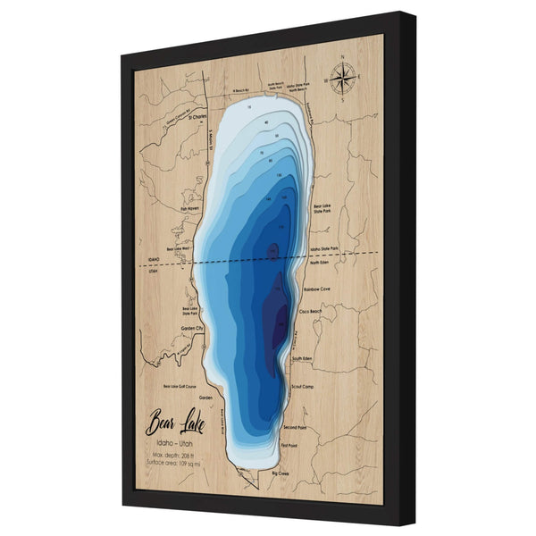 Bear Lake 3D Wooden Map – Blue – 12 Layers