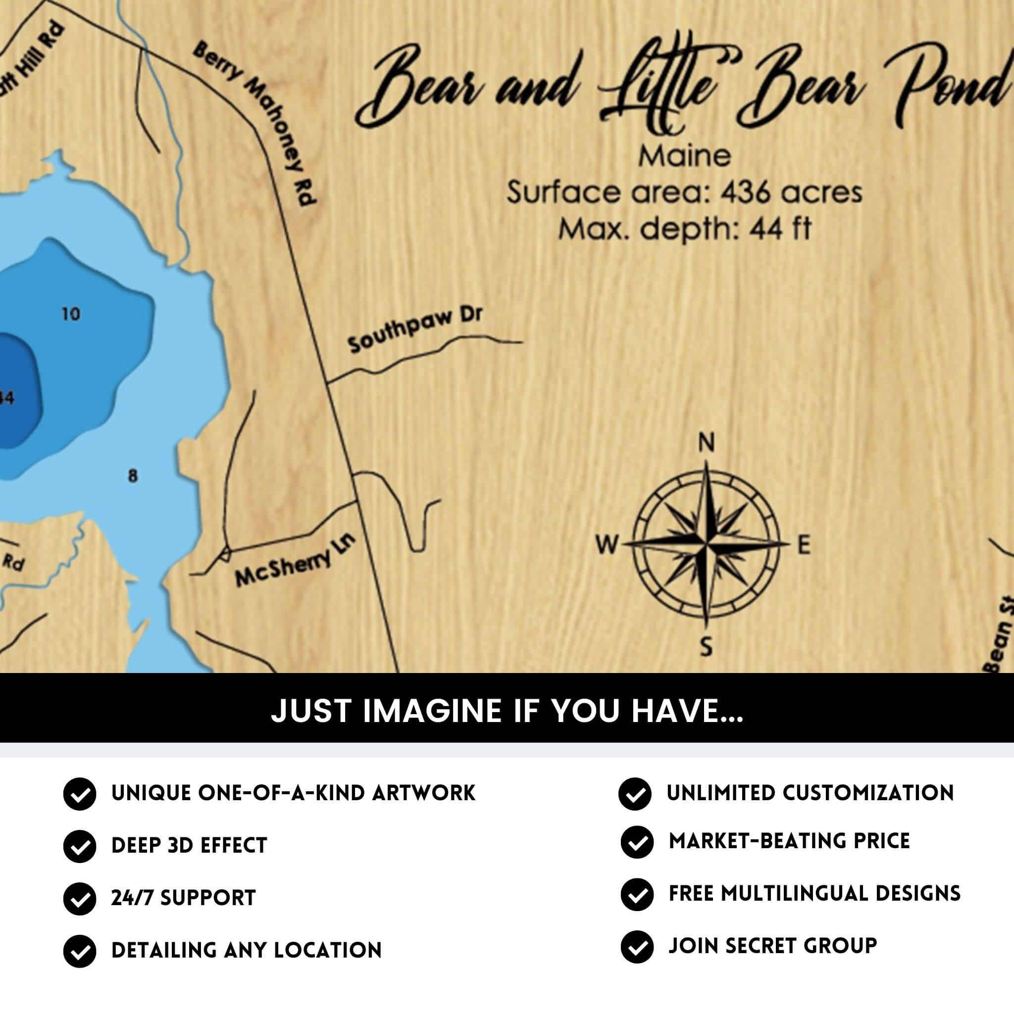 Bear and Little Bear Pond, Maine 3D Laser Map Files - Svg/Ai/Dxf/Pdf ...