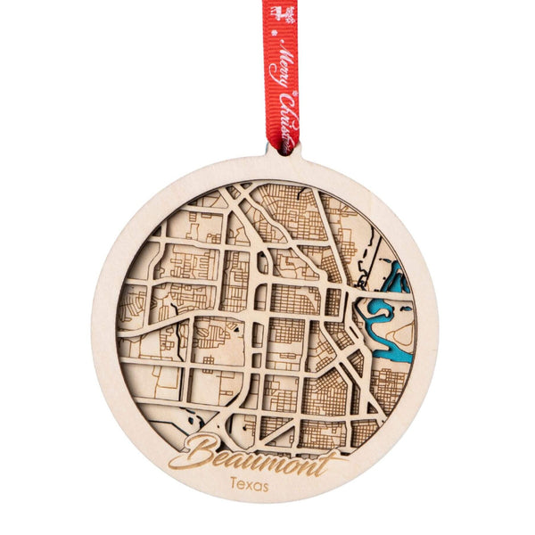 Beaumont, TX 3D Wooden City Map Ornament – 4.5’’x4’’ - Blue