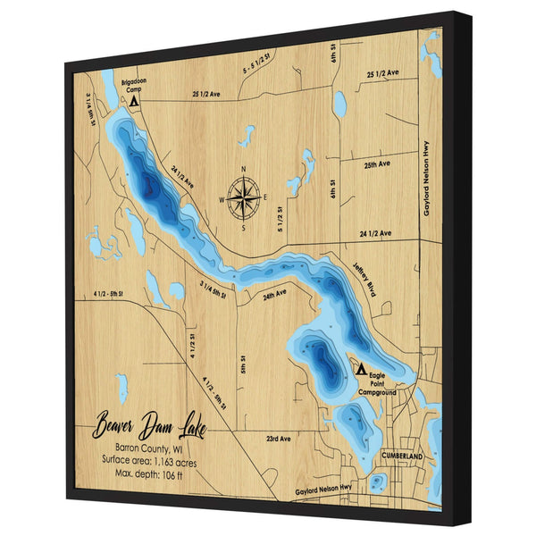 Beaver Dam Lake 3D Wooden Map – Blue – 9 Layers