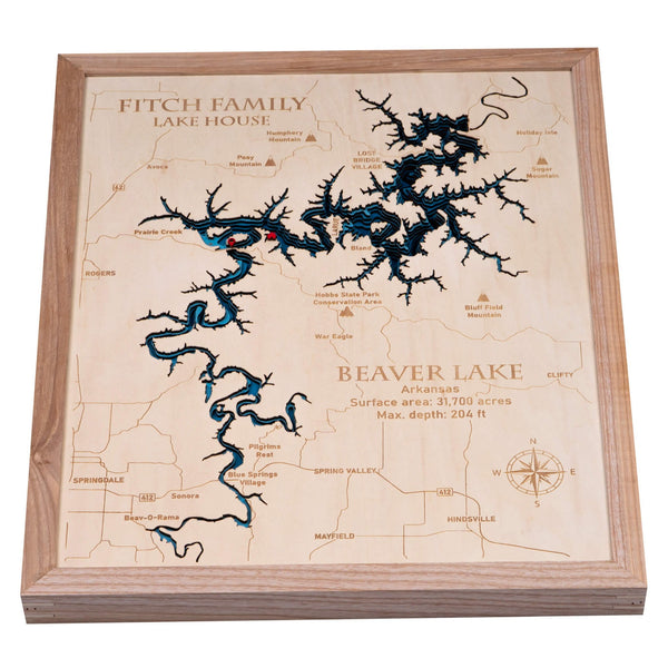 Beaver Lake 3D Wooden Map - Dark Blue - 9 Layers